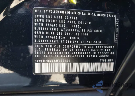 2025 Volkswagen Tiguan 2.0T Sel R-Line from USA, damaged, VIN 3VVLR7RMXSM055154